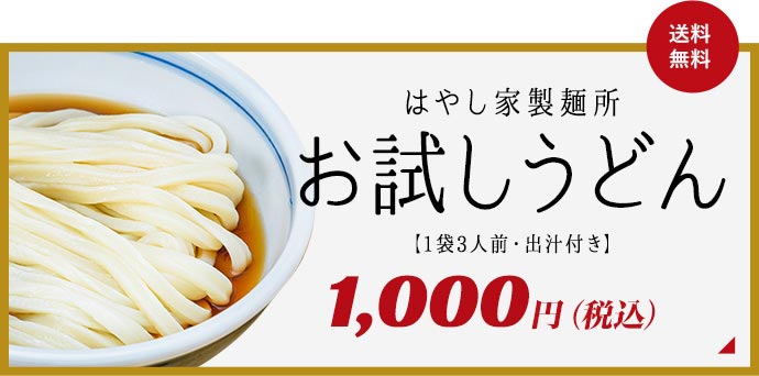 ［送料無料］はやし家製麺所お試しうどん【1袋3人前・出汁付き】500円（税込）